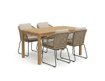 Singapore/Tulum Sahara Dust dining tuinset | 4 personen | teakhout + touw | 150cm