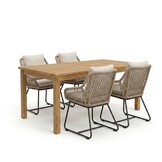 Singapore/Portofino Sahara Dust dining tuinset | 4 personen | teakhout + touw | 150cm
