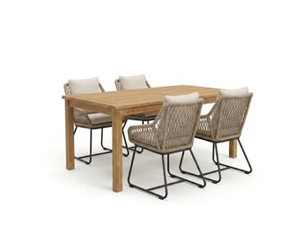 Singapore/Portofino Sahara Dust dining tuinset | 4 personen | teakhout + touw | 150cm