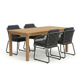 Singapore/Tulum Lava Grey dining tuinset | 4 personen | teakhout + touw | 150cm
