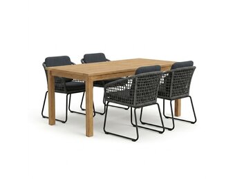 Singapore/Tulum Lava Grey dining tuinset | 4 personen | teakhout + touw | 150cm