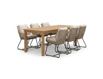 Singapore/Portofino Sahara Dust dining tuinset | 6 personen | teakhout + touw | 200cm
