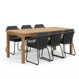 Singapore/Tulum Lava Grey dining tuinset | 6 personen | teakhout + touw | 200cm