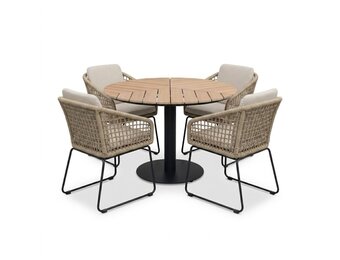 Sirena/Tulum Sahara Dust dining tuinset | 4 personen | polywood + touw | Ø120cm