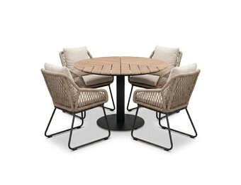 Sirena/Portofino Sahara Dust dining tuinset | 4 personen | polywood + touw | Ø120cm