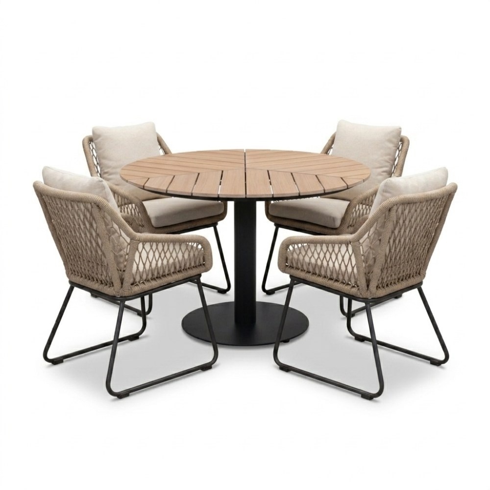 Sirena/Portofino Sahara Dust dining tuinset | 4 personen | polywood + touw | Ø120cm