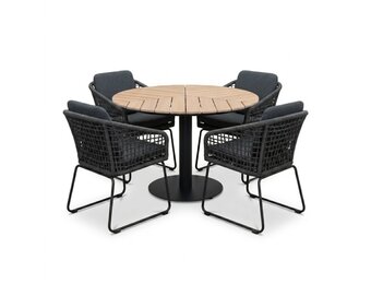 Sirena/Tulum Lava Grey dining tuinset | 4 personen | polywood + touw | Ø120cm