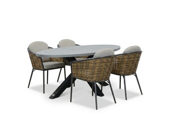 Stockholm/Lucca dining tuinset | 4 personen | polystone + wicker | 200cm