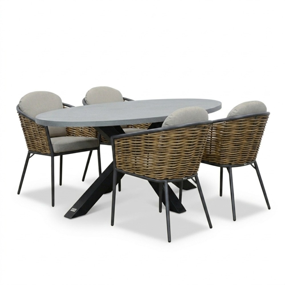 Stockholm/Lucca dining tuinset | 4 personen | polystone + wicker | 200cm