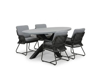 Stockholm/Gianna Stone Grey dining tuinset | 4 personen | polystone + touw | 200cm