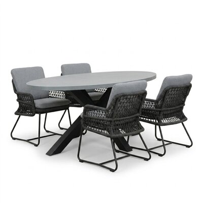 Stockholm/Gianna Stone Grey dining tuinset | 4 personen | polystone + touw | 200cm