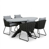 Stockholm/Flora Stone Grey dining tuinset | 4 personen | polystone + touw | 200cm