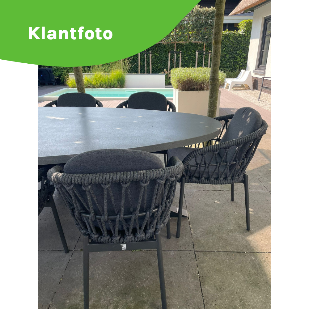 Stockholm/Flora Stone Grey dining tuinset | 4 personen | polystone + touw | 200cm