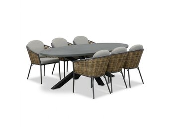Stockholm/Lucca dining tuinset | 6 personen | polystone + wicker | 240cm