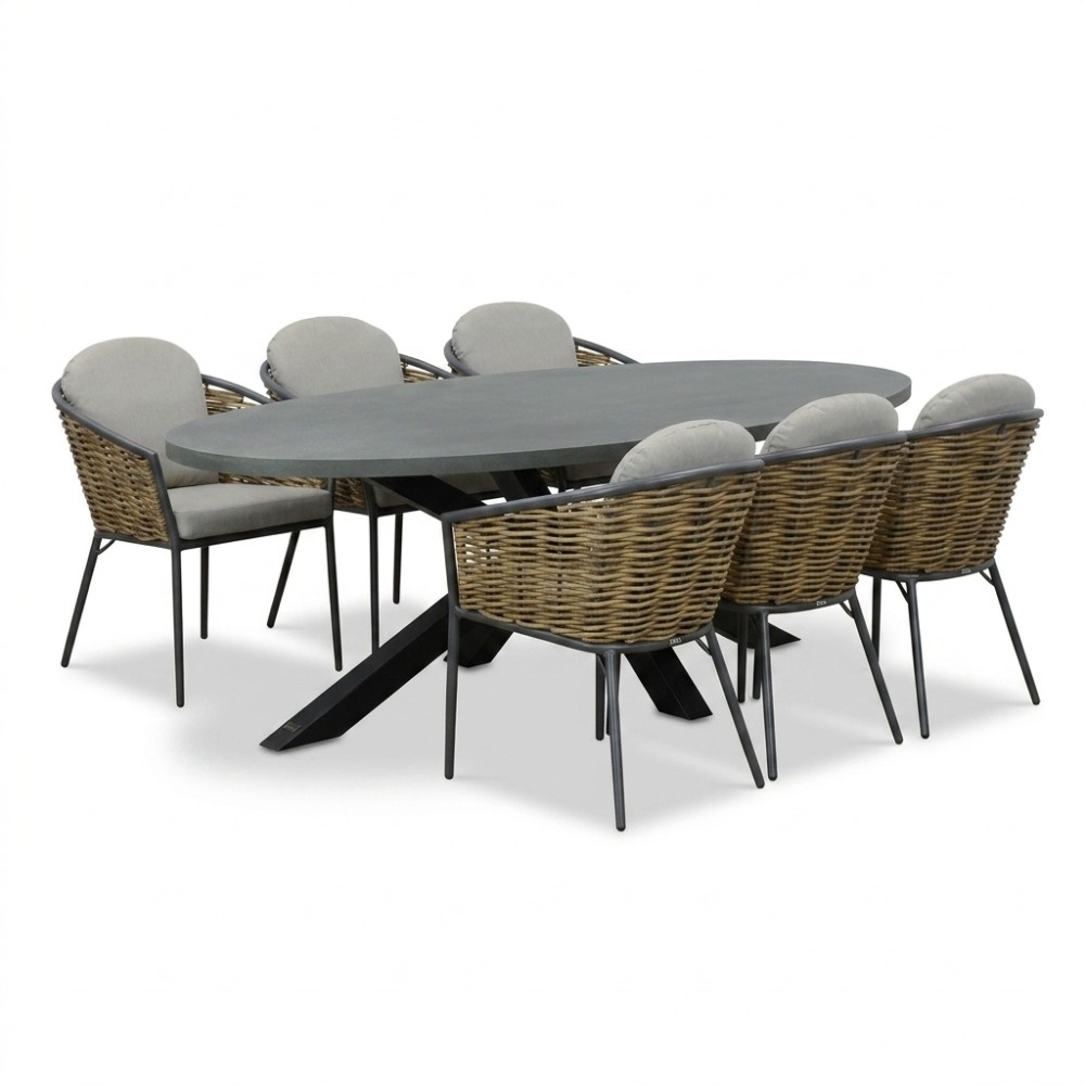 Stockholm/Lucca dining tuinset | 6 personen | polystone + wicker | 240cm