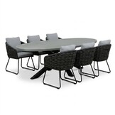 Stockholm/Flora Stone Grey dining tuinset | 6 personen | polystone + touw | 240cm