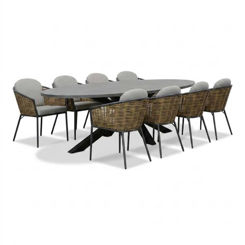 Stockholm/Lucca dining tuinset | 8 personen | polystone + wicker | 280cm