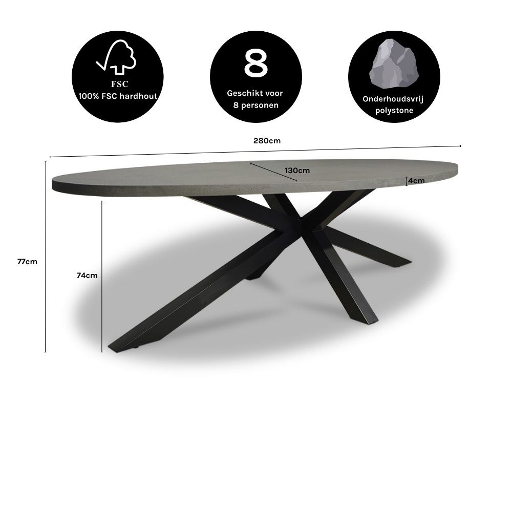 Stockholm/Lucca dining tuinset | 8 personen | polystone + wicker | 280cm