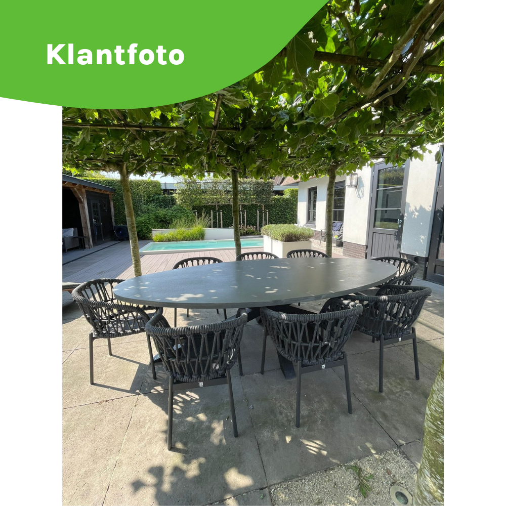 Stockholm/Gianna Stone Grey dining tuinset | 8 personen | polystone + touw | 280cm