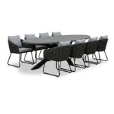 Stockholm/Flora Stone Grey dining tuinset | 8 personen | polystone + touw | 280cm