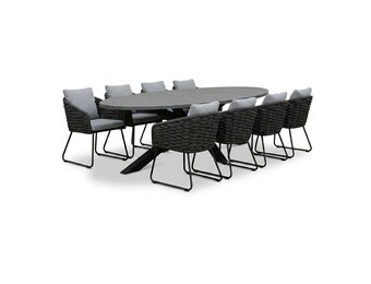 Stockholm/Flora Stone Grey dining tuinset | 8 personen | polystone + touw | 280cm