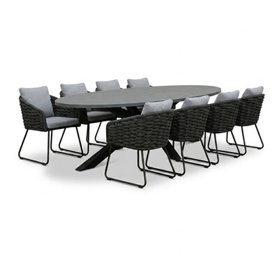 Stockholm/Flora Stone Grey dining tuinset | 8 personen | polystone + touw | 280cm