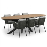 Texas antraciet/Lexis Stone Grey dining tuinset | 6 personen | polywood + touw | 260cm