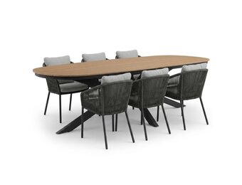 Texas antraciet/Lexis Stone Grey dining tuinset | 6 personen | polywood + touw | 260cm