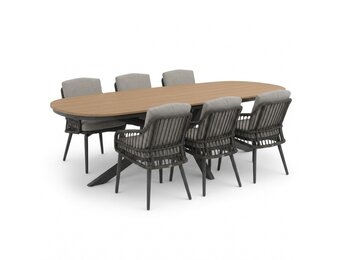 Texas antraciet/Alicante antraciet dining tuinset | 6 personen | polywood + wicker | 260cm