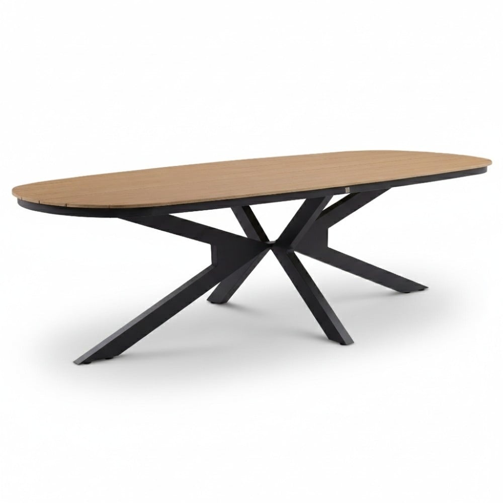 Texas antraciet/Flora Stone Grey dining tuinset | 6 personen | polywood + touw | 260cm