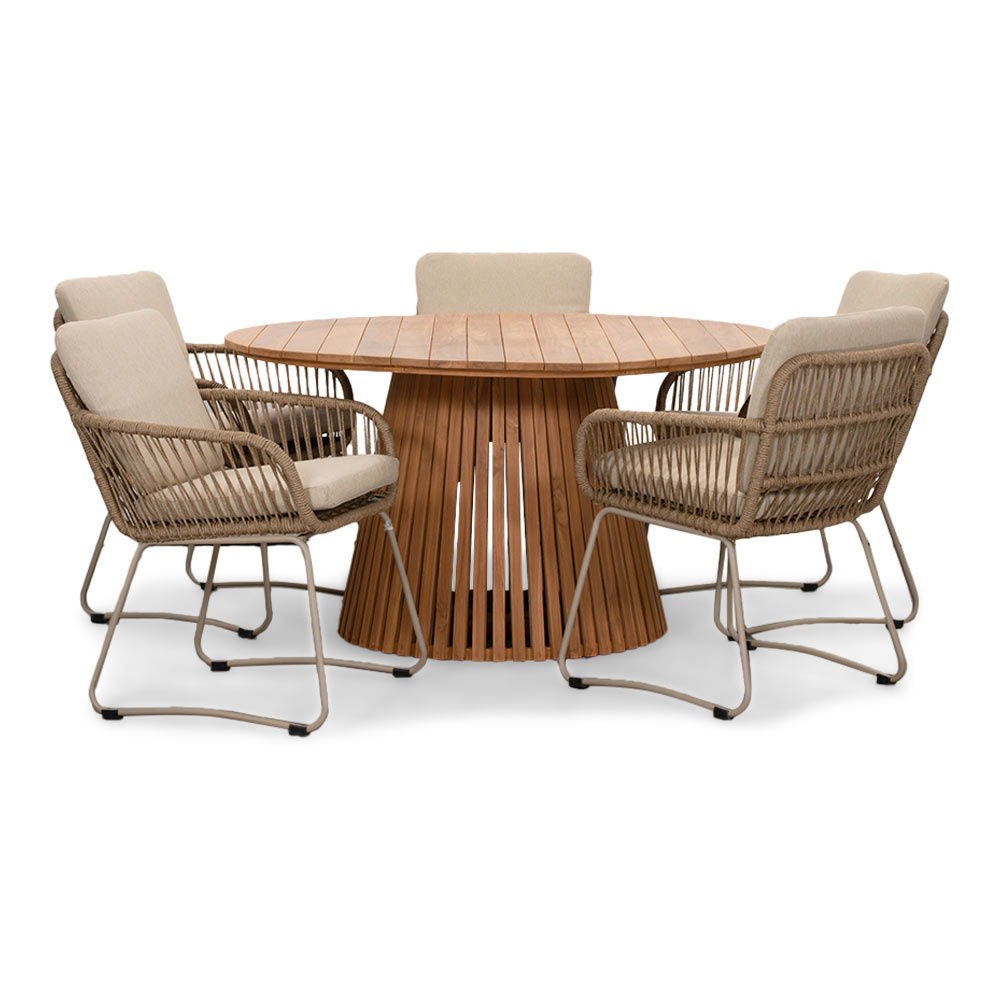 Palau/Harper Sandstone dining tuinset | 5 personen | teakhout + touw | 140cm