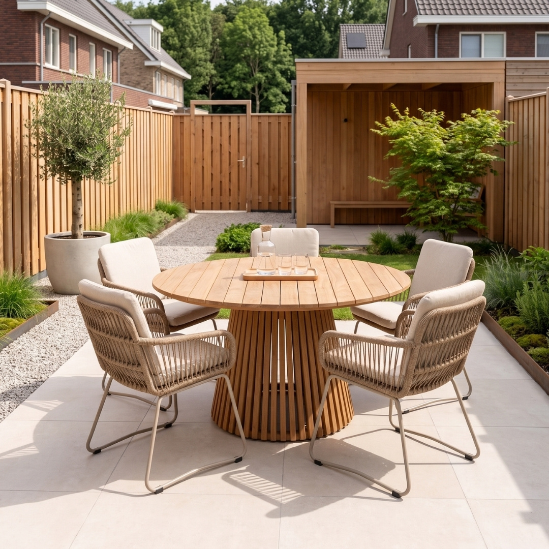 Palau/Harper Sandstone dining tuinset | 5 personen | teakhout + touw | 140cm