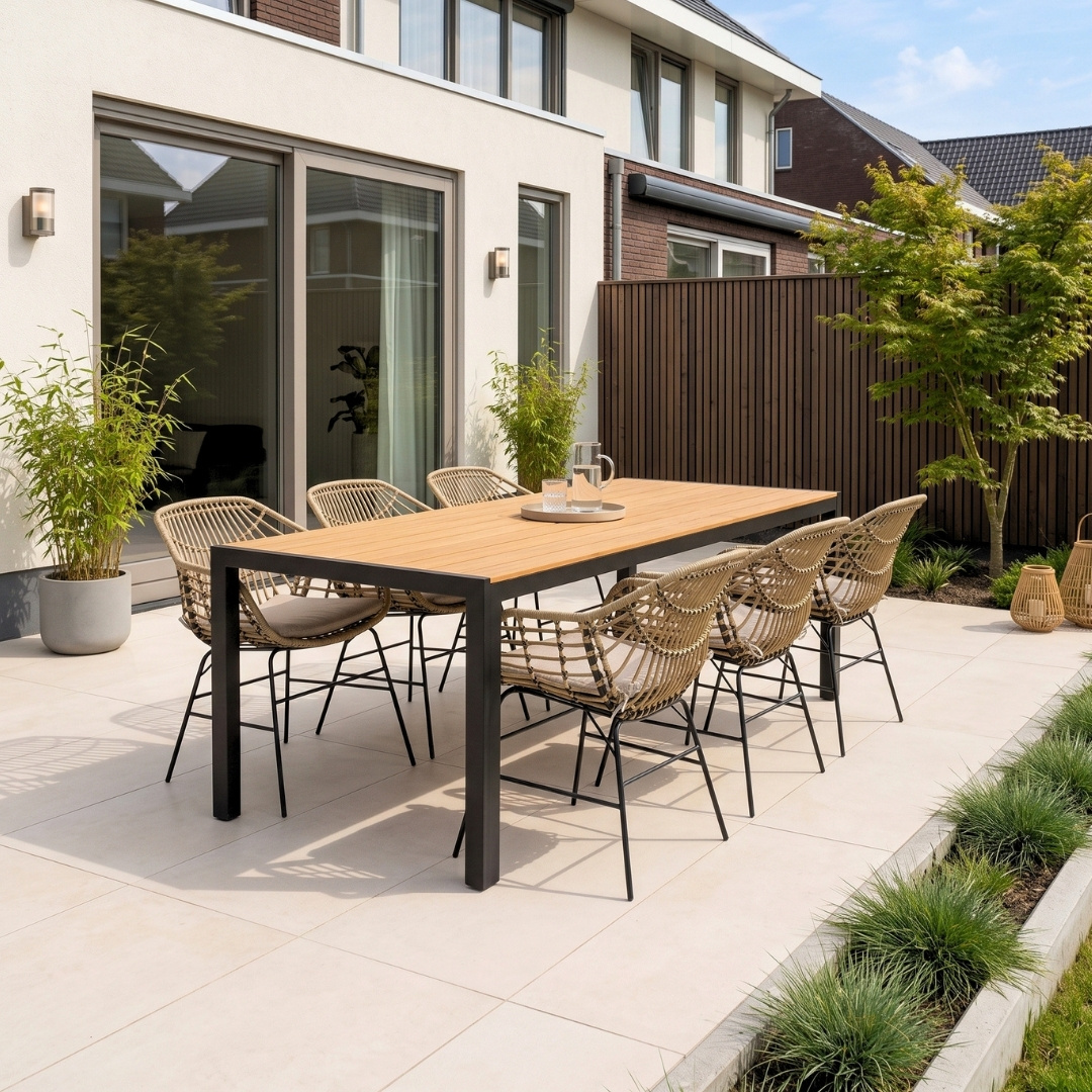 Manchester Natural/Charlotte dining tuinset | 6 personen | polywood + wicker | 205cm
