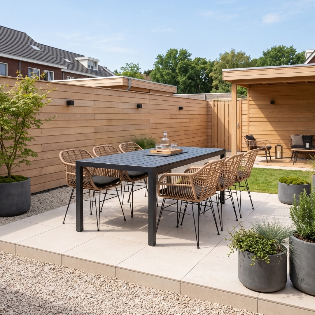 Manchester/Lola dining tuinset | 6 personen | aluminium + wicker | 205cm