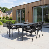 Manchester/Seville zwart dining tuinset | 4 personen | aluminium + touw | 150cm