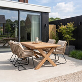 Riga/Portofino Sahara Dust dining tuinset | 4 personen | teakhout + touw | 200cm