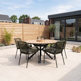 Cervo Natural/Seville olijfgroen dining tuinset | 5 personen | polywood + touw | 144cm rond