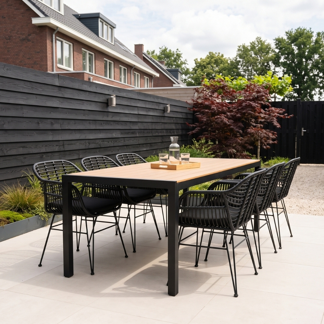 Manchester Natural/Napels dining tuinset | 6 personen | polywood + wicker | 205cm
