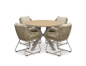 Calgary/Portofino Sandstone dining tuinset | 4 personen | polywood + touw | 120cm rond