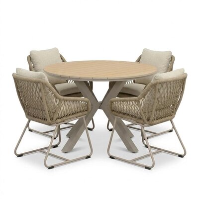 Calgary/Portofino Sandstone dining tuinset | 4 personen | polywood + touw | 120cm rond