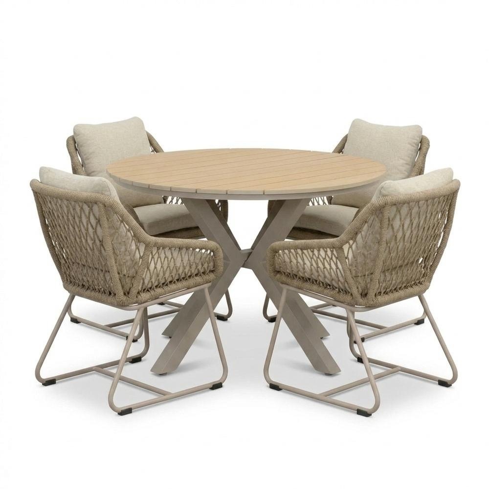 Calgary/Portofino Sandstone dining tuinset | 4 personen | polywood + touw | 120cm rond