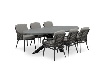 Stockholm/Alicante antraciet dining tuinset | 6 personen | polystone + wicker | 240cm