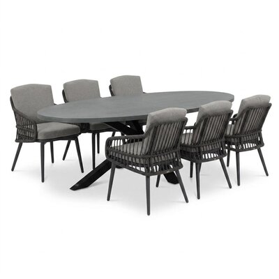 Stockholm/Alicante antraciet dining tuinset | 6 personen | polystone + wicker | 240cm