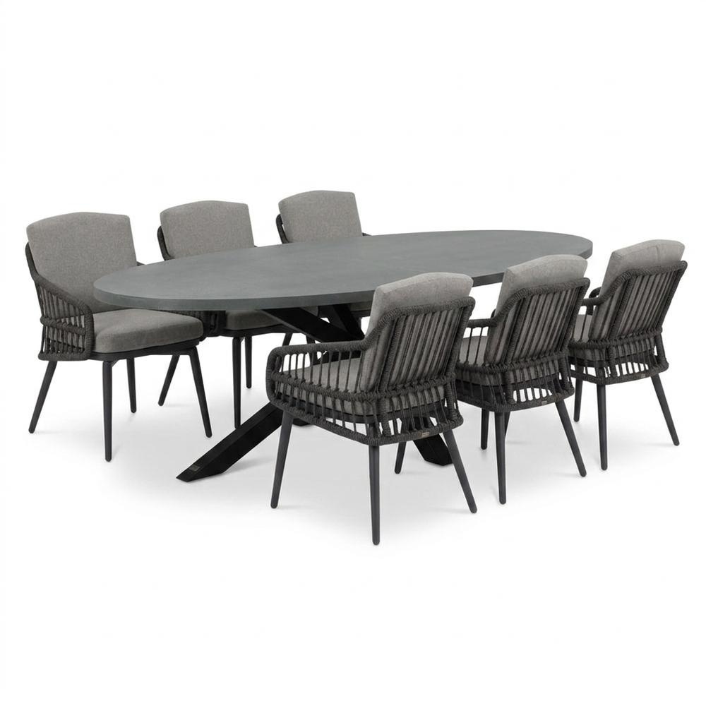 Stockholm/Alicante antraciet dining tuinset | 6 personen | polystone + wicker | 240cm