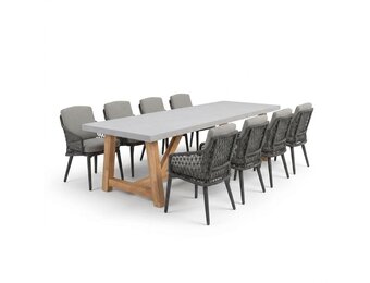 Veltis/Vedra antraciet dining tuinset | 8 personen | polystone + touw | 300cm