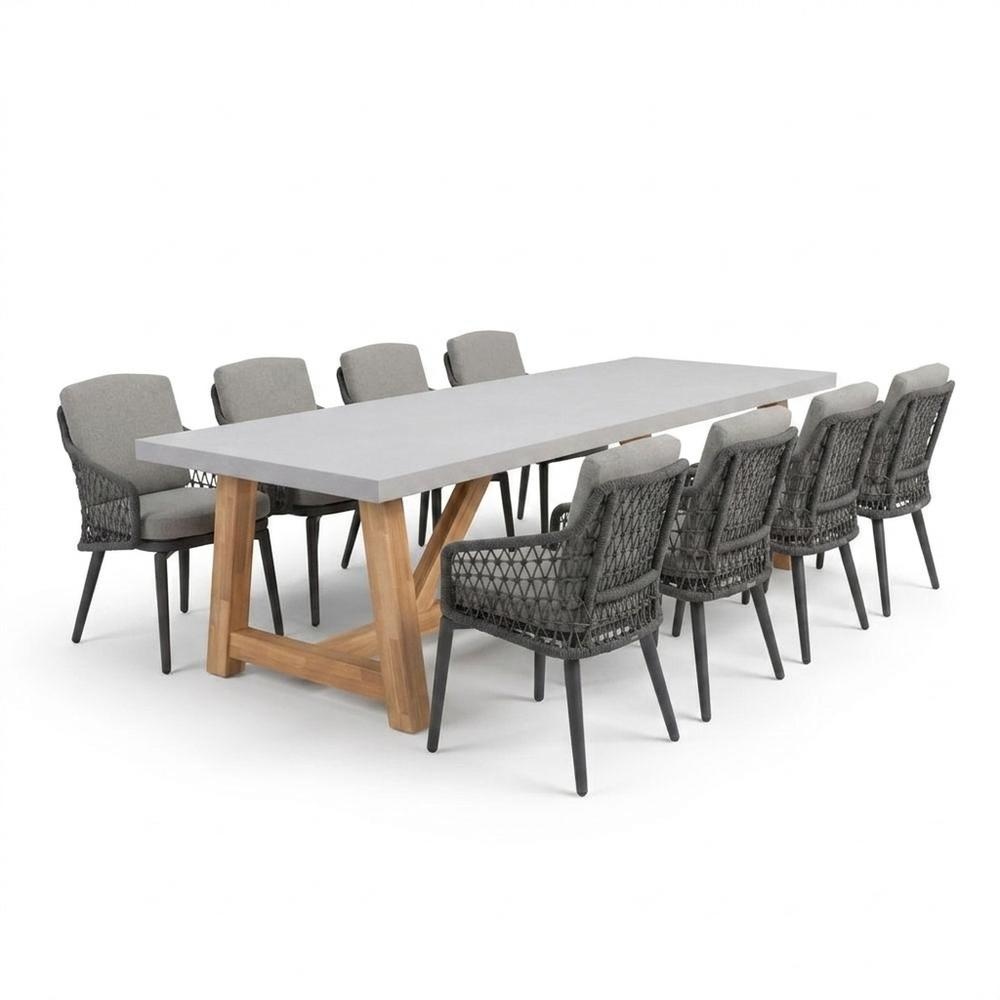 Veltis/Vedra antraciet dining tuinset | 8 personen | polystone + touw | 300cm