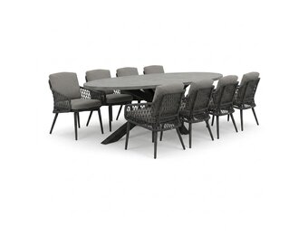 Stockholm/Vedra antraciet dining tuinset | 8 personen | polystone + touw | 280cm