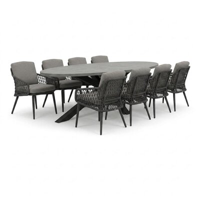 Stockholm/Vedra antraciet dining tuinset | 8 personen | polystone + touw | 280cm
