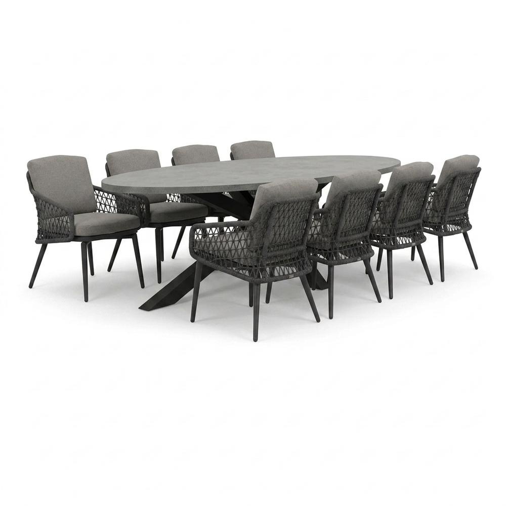 Stockholm/Vedra antraciet dining tuinset | 8 personen | polystone + touw | 280cm