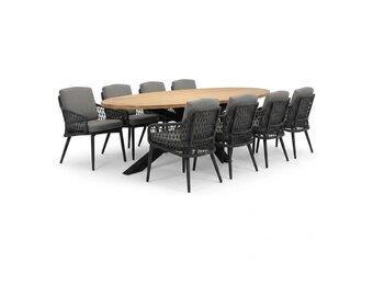 Cleve/Vedra antraciet dining tuinset | 8 personen | teakhout + touw | 280cm ovaal